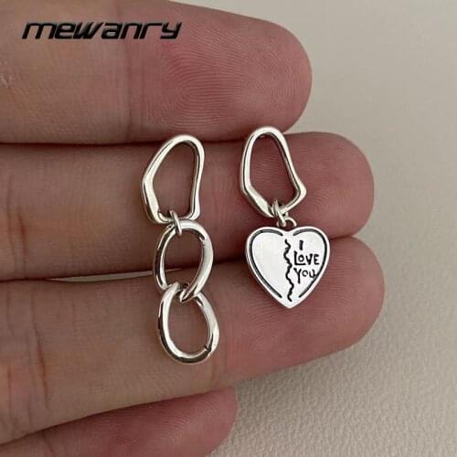 MEWANRY Prevent Allergy 925 Sterling Silver Stud Earrings Couples Accessories Trendy Vintage Asymmetric LOVE Heart Party Jewelry