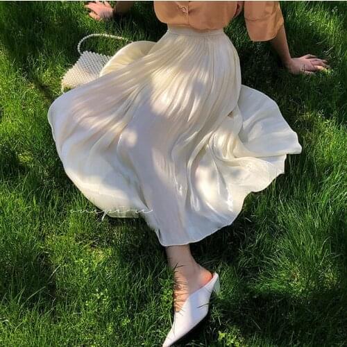 2021 summer dress new high-waisted skirt female Korean-Chinese long-length word skirt simple solid A-Line Silk