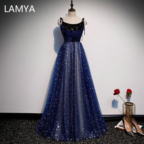 LAMYA Simple Star Appliques Evening Dresses Customized Spaghetti Strap Formal Party Dress Women Long Evening Gown Robe De Soiree