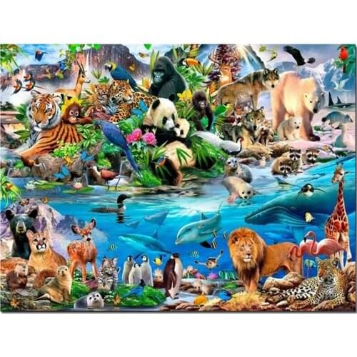 Animals Zoo Full Drills Diy Diamond Painting Rhinestone Mosaic Panda Lion Dolphin 5D Cross Stitch Kits Wall StickersZP-4325