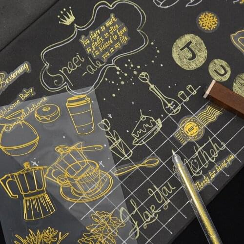 2sheets Gold Stamping Retro Stickers Transparent Stationery Journal Planner Scrapbooking Stationary Travel Thank You