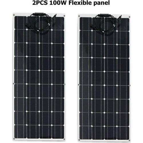 200w Solar Panel 2pcs 100W Flexible 12V 24V Semi flexible solar panel 36pcs monocrystalline solar cell solar charger