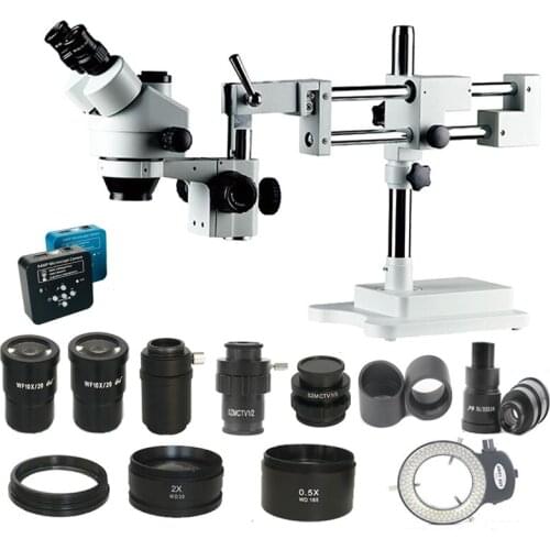 3.5X-180X Double arm boom stand Simul-focal Trinocular Stereo Zoom Microscope 34MP HDMI Microscopio camera Phone repair tools