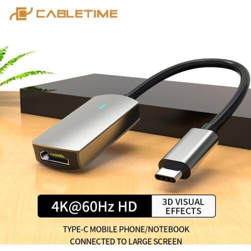CABLETIME USB C to HDMI Adapter 4K 60Hz LED Light Aluminum Shell Portable Converter for Laptop Macbook Pro HP Projector H04-1