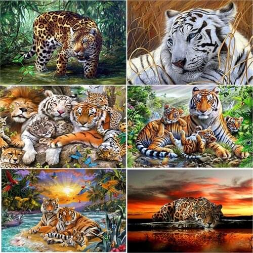 DIY Tiger 5D Diamond Painting Cross Stitch Animal Diamond Embroidery Full Round Drill Rhinestones Wall Art Home Decor