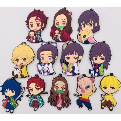 Anime Demon Slayer:Kimetsu no Yaiba Keychain Cute PVC Kamado Nezuko Figure Keyring Double Side Key Chain Trinket Gift Key Holder