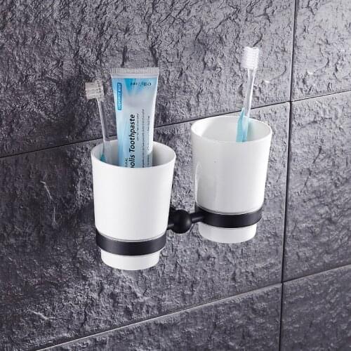 Antique copper single/double cup tumbler holder black, Bathroom double rinse cup shelf, Brass wall mounted cup holders rack