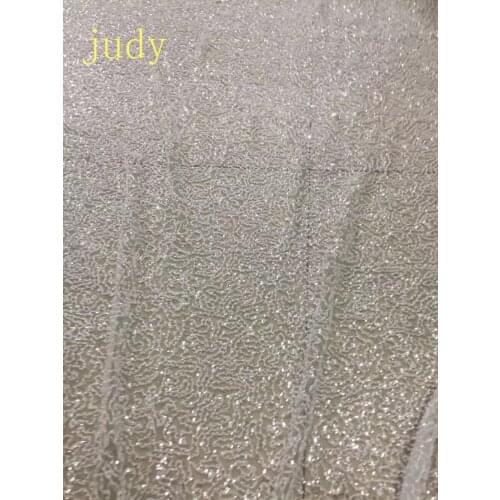 Free shipping stock YF81 Crystal white hand beaded sequins embroidered line fabric for wedding dress stage sequins