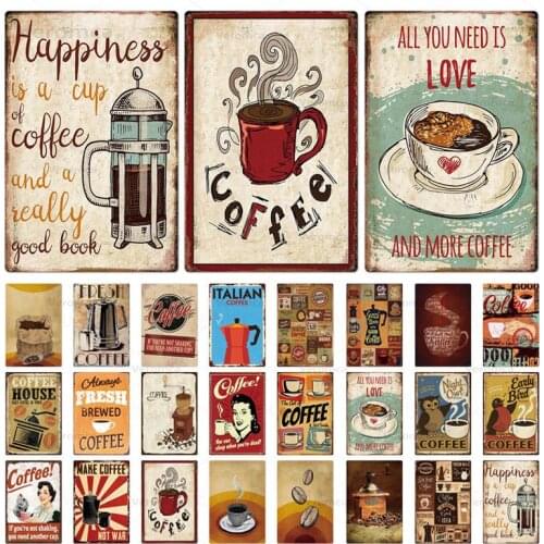 Coffee Plaque Metal Poster Vintage Cafe Metal Sign Retro Tin Sign Wall Decor for Coffee Corner Kitchen Restaurant Decoration