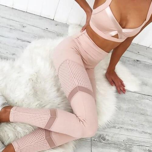 New Mesh Patchwork Women Pink Perfection Leggings Sexy Hollow Out Slim Legging Breathable Dry Quick Sporting Fitness Leggings