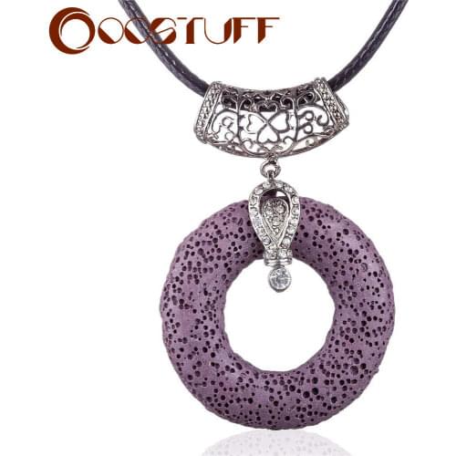 Fashion Round Pendant Lava Stone Statement necklaces & pendants For Women Fashion Jewelry Necklace colar collares collier collar