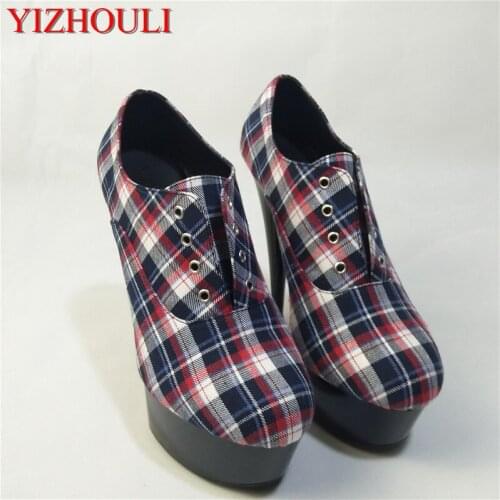 Fashionable new style super fine heel 15CM sex appeal, tartan cloth high heel, female banquet shoe
