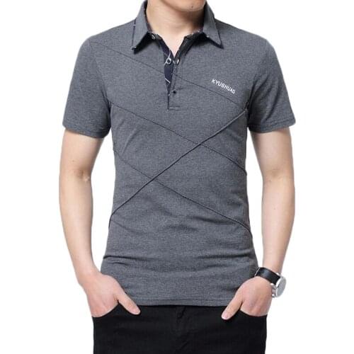 Mans Poloshirts Summer Turn-down Collar Cotton PoloShirt Men Casual Striped Print Tee Black Top Solid Shirt Plus Size 5XL