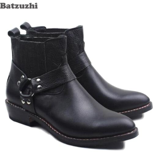 Botas Hombre Cowboy Mens Boots Pointed Toe Real Genuine Leather Boots Men Black Cow Leather Handmade Motorcycle/Riding Boots