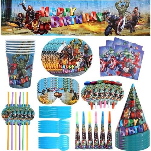 The Avengers Theme Superhero Party Supplies Set Paper Cup Plate Tablecloth Balloon Birthday Decorations Baby Shower Kids Toy