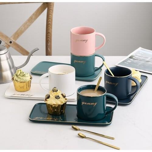 European Style Ceramic Office Home Coffee Cup And Saucer Set Milk Tea Breakfast Mugs Birthday Couples Gift Friend Cup With Spoon