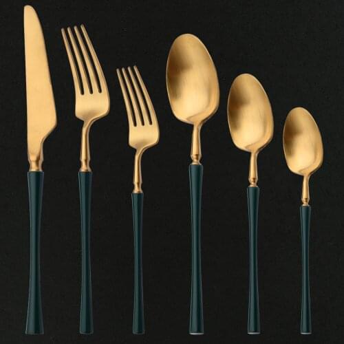 Green Gold Cutlery Set Matte Colorful Flatware Set 304 Stainless Steel Dinnerware Knife Fork Spoon Silverware Tableware Set