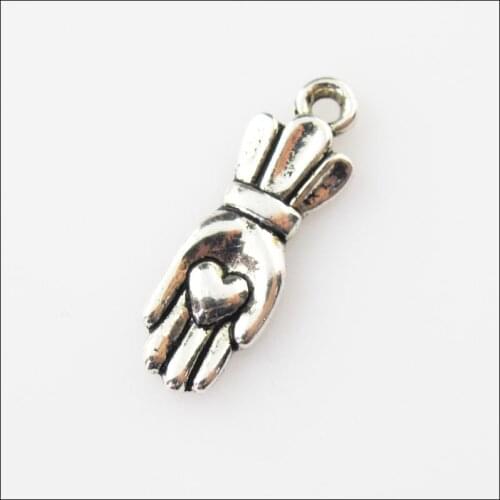 New 35Pcs Tibetan Silver Color Heart Crown Hand Palm Charms Pendants 7x21mm
