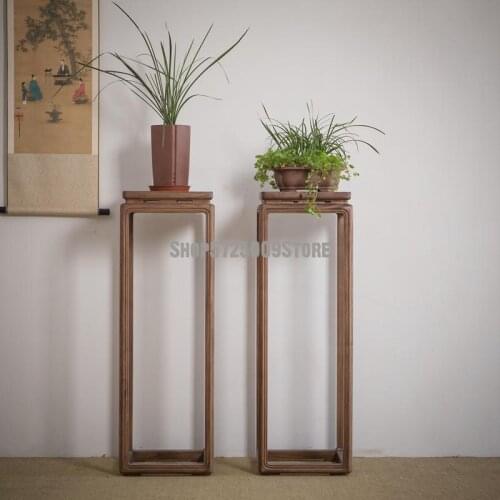 Black walnut new Chinese flower stand old elm zen solid wood flower table living room floor bonsai stand balcony side table