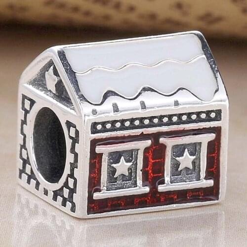 Original Red Enamel Santas Grotto With Gift Box Beads Fit 925 Sterling Silver Bead Charm Bracelet Bangle DIY Jewelry