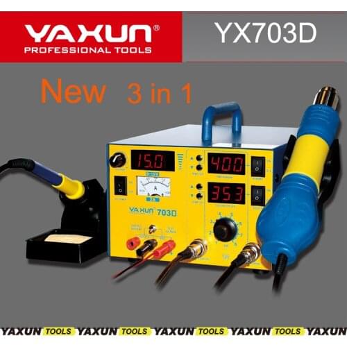 New YX703D Yaxun 3 in 1 rework soldering station high quality hot air Station with 15V,2A DC power supply ,with RF signal