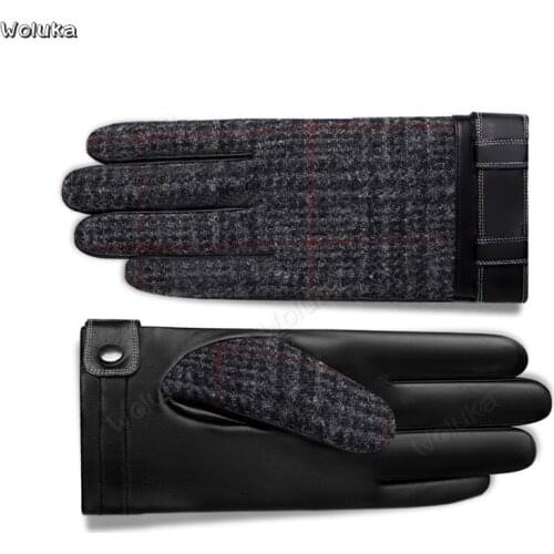 Gloves autumn and winter leather Harris plus velvet thick wool gloves men riding sheepskin outdoor driving Q02