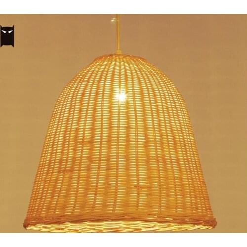 Hand Weaving Wicker Rattan Basket Shade Pendant Lighting Fixture Rustic Asian Hanging Ceiling Lamp Restaurant Bar E27 E26 Bulb