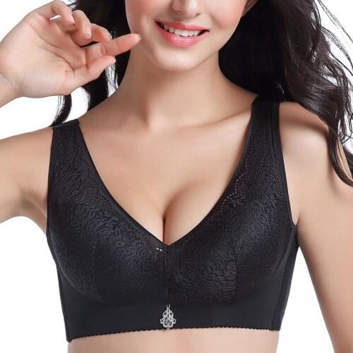 Fikoo Sexy Deep V Lace Bra Breathable Soft Underwire Plus Size Push up Vest Bras for Women Underwear Lingerie Intimates C D