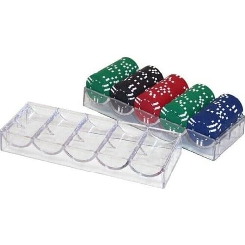 Clear Acrylic Poker Chip Trays Carrier Holds 100 Chips No Lid 8.07'' x 3.07 ''x 1.1