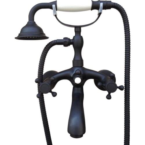 Bathroom Black Oil Rubbed Bronze Wall Mounted Clawfoot Tub Filler Faucet Handshower Two Cross Handles atf562