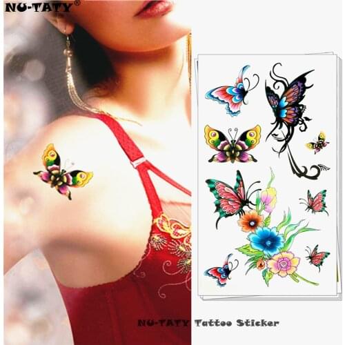 Nu-TATY Cute butterfly flowers Style Temporary Body Art Flash Tattoo Sticker 10*17cm Waterproof Henna Fake Tatoo Wall Tattoo