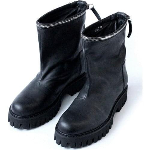 Runway Mens Military Ankle Boots Thick Antiskid Platform Winter Outside Casual Shoes Male Nature Leather Zipper Slip On Boots