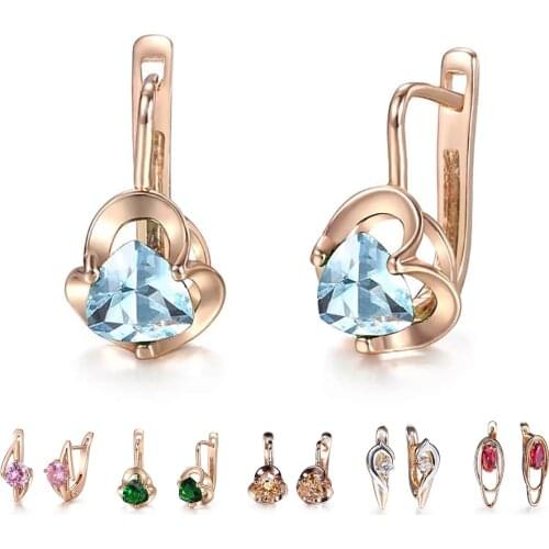 Davieslee Women Earrings 585 Rose Gold Filled Flower Green Blue Black Stone Party Ear Jewelry Stone Earrings for Women LGEM33