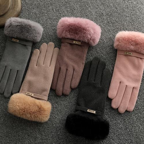 Women Winter Gloves Touch Screen Female Cotton Furry Warm Full Finger Gloves 2020 New Lady Winter Outdoor Sport Driving Gloves