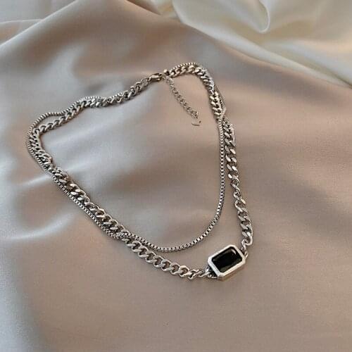 Hot Fashion Titanium Steel Silver Double-layer Necklace Women Pendant Clavicle Chain Temperament Trendy Jewelry