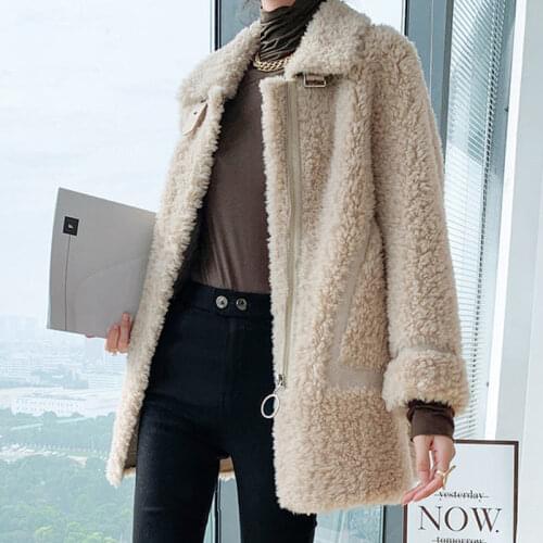 Women Autumn Winter Real Lamb Fur Coat Female Warm Natural Sheep Shearing Wool Jacket Ladies Plus Size Outerwear 2021 Y823