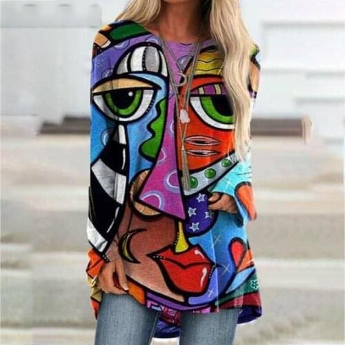 Umeko Fall Vintage Women Dresses Cartoon European Abstract Face Print Patchwork Long Sleeve Dresses Plus Size Female Vestidos