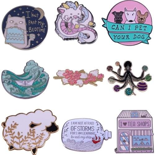 BG1153 Sheep Hard Enamel Pin Fashion Cartoons Animal Kawaii Purple Moon Cat Brooch Pin Anime Fan Collecting Flower Shop Badge