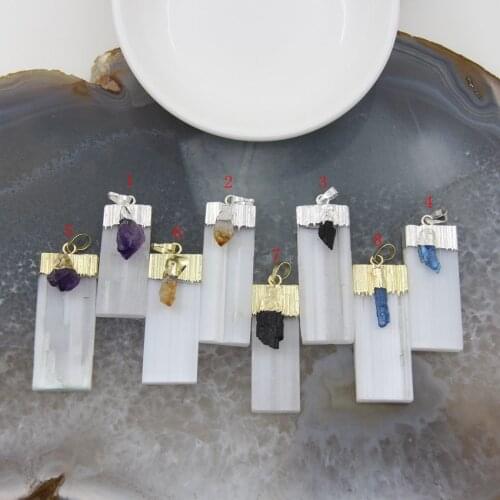 1pc Large White Selenite Paved Natural Amethysts Citrines Black Tourmaline Kyanite Pendant For DIY Jewelry Necklace Making