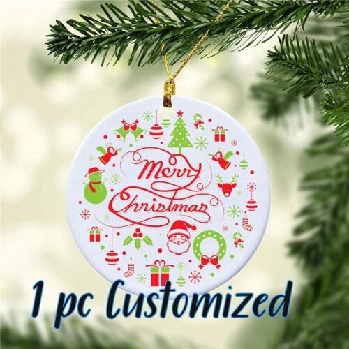 1pc Customized Christmas Ornament Double Side Printing Personalized Ceramic Christmas Tree Photo Ornaments Gifts Dropshipping