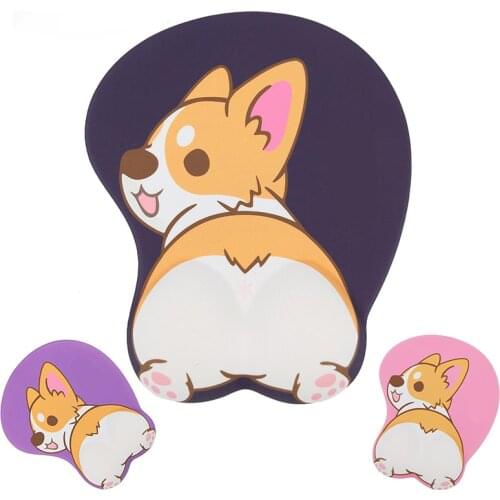 1pcs Cute 3D Corgi Butt Silicone Soft Mouse Pad Mat Wrist Rest Animal Dog Mousepad Desk Decor Cosplay Prop for Women Men