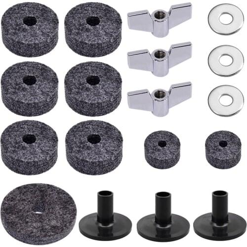 18pcs Drum Cymbal Felt Set Washers Cymbal Sleeves Wing Nuts Hi-hat Clutch Felts Drum Parts Accessories