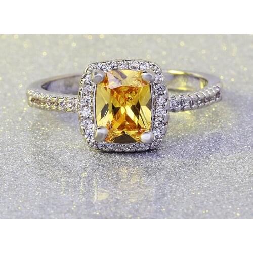 2021 New Classic Yellow Crystal Zircon 925 Silver Ladies Ring Luxury Elegant Ladies Jewelry Ring Wedding Engagement Bridal Ring