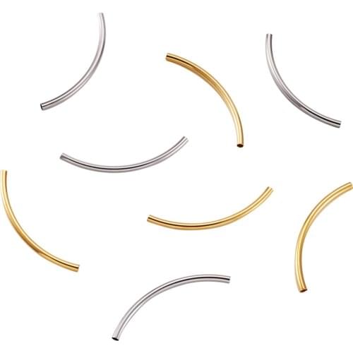 250pcs/lot 50x3mm Long Curved Brass Noodle Tube Beads Connectors Necklace Bracelet Spacer Charm Bead for DIY Jewelry Findings