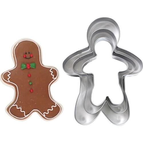 3PCS Christmas Cookie Cutter Set Stainless Steel Gingerbread Man Cookie Shapes Kitchen cake Decorating Tools