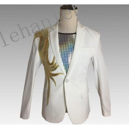 White clothes men suits masculino homme terno stage costumes for singers jacket men embroidery blazer dance star style dress