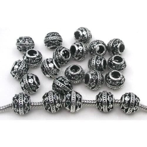 Free shipping 100pcs 11mm anitique silver color alloy beads fit European bracelet jewelry DIY snake bracelet