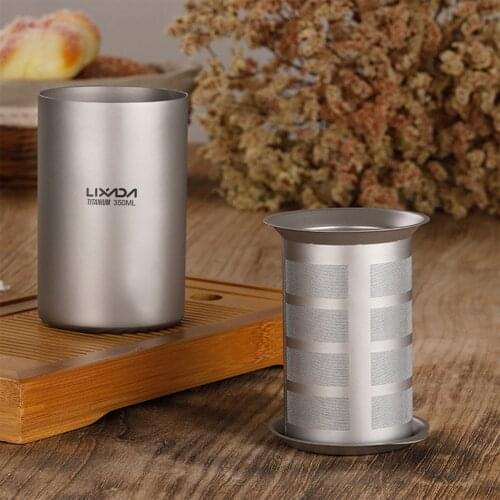 Lixada Outdoor Camping Double Wall Titanium Tea Maker Teapot with Removable Infuser and Lid Camping Equipment 350ml