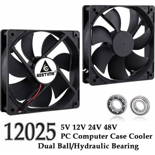 Gdstime 12025 5V 12V 24V 48V CPU PC Computer Case Fan 120x120x25mm 2PIN 3PIN 12cm Laptop GPU 120mm DC Cooling Fan Ball/Sleeve