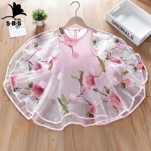 Childrens Mesh Princess Dress 2021 New Arrival Girls Sleeveless Dress Summer Flower Dress Childrens Puff Dress for Girls